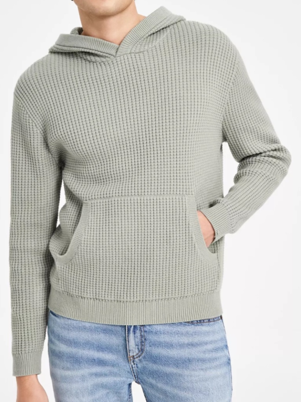 Sun + Stone Men's Waffle-Knit Pullover Hoodie - Vintage Sage (XXL) - NWT